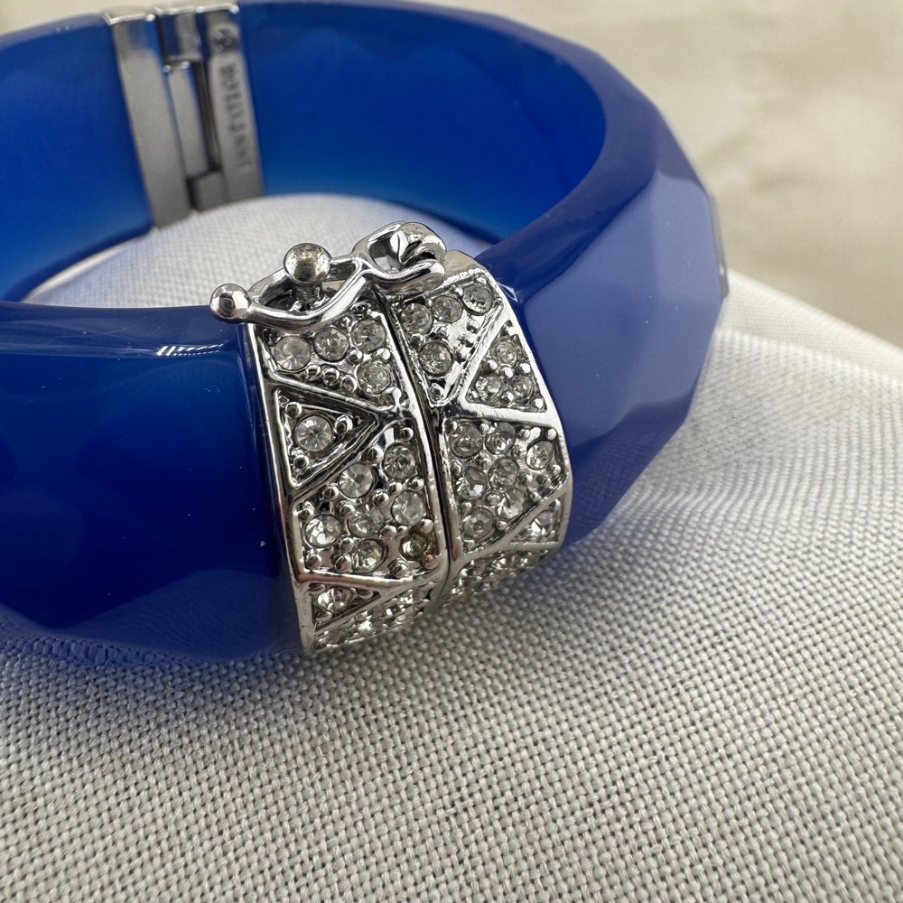 Clamper Bangle Bracelet Cobalt Blue Rhinestone Clasp Hinged Jewelry Ann Taylor